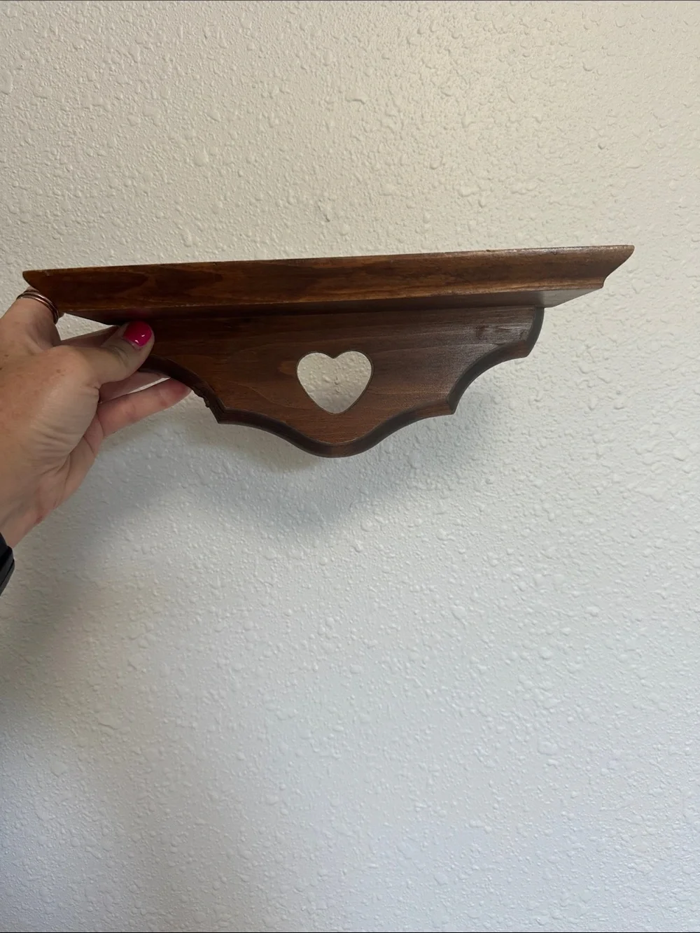 Cottage-core Style Heart Cutout Wooden Wall Shelf - Brown